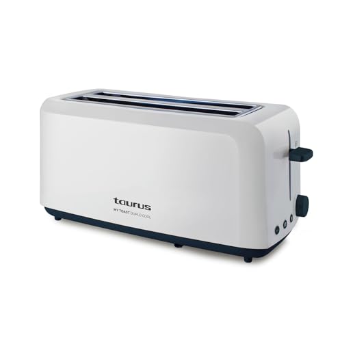 Taurus Mytoast Duplo Cool   Tostadora de pan 1450W, 2 ranuras extra largas y extra anchas, 6 niveles tostado, 3 funciones extra, sistema auto centrado, bandeja recogemigas