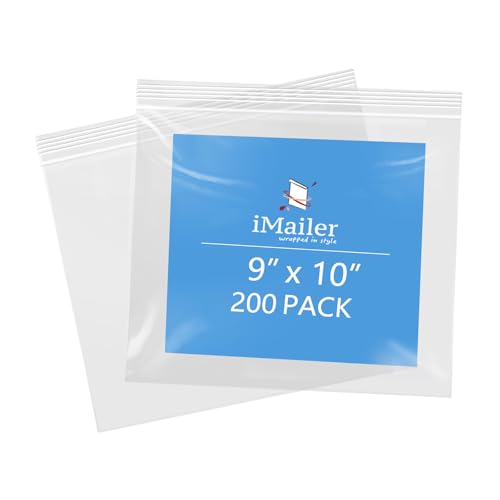 iMailer- 9" x 10" 200 Pack- 2 Mil Resealable Zip Bags- Clear Plastic Bags with Zip Top Lock for Storage, Organizing, Crafts, Travel