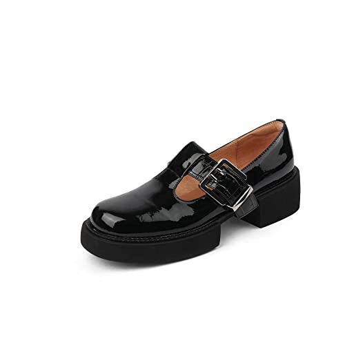 TinaCus Women's Handmade Patent Leather Round Toe T-Strap Buckle Low Block Heel Platform Mary Jane Shoes