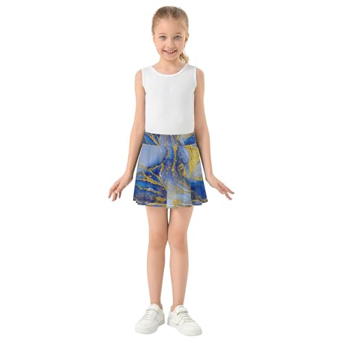 Joisal Girls' Shorts Athletic Skorts Kids Tennis Skirts Fun Cute Pleated Soft Blue Gold Marble Texture 3t3