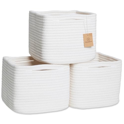 NaturalCozy Storage Cubes 9”x9”x7”Cotton Rope Woven Baskets for Organizing 3-Pack | 9 Inch Cube Storage Bin | Small Basket for Shelf Nursery, Pantry, Decorative Plant, Bathroom Closet, Toy Gift
