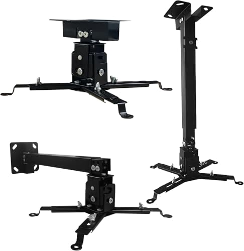 Image of 5ft Heavy Duty Adjustable Projector Ceiling Mount Stand, Universal Projector Wall Mounting Bracket Kit with Swivel, Tilt & Height Adjustments (42 Inch to 60 Inch) (Black)