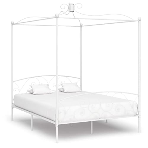 vidaXL Estructura de Cama con Dosel Metal Somier Mobiliario Decoración Interior Resistente Robusta Duradera Práctica Cómoda Útil Blanco 160x200cm