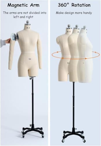 Female Mannequin Torso Dress Forms for Sewing, Pinnable Body Form with 2 Soft Arms, Tailor Dressmaker Dummy Mannequin on Wheels, Adult Full Size(Size:3XL)