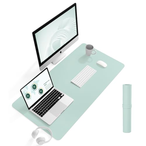 Image of YSAGi Non-Slip Leather Desk Pad L Size, Waterproof Laptop Computer Desk Keyboard Mat, Table Protector Blotter Mat, Large Mouse Pad for Office /Work /Home /Decor(Mint Green, 35.4 inch x 17 inch)