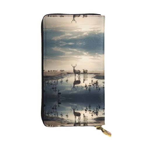 Tranquil River printing Women's leather long handheld wallet large capacity credit card zipper bag
