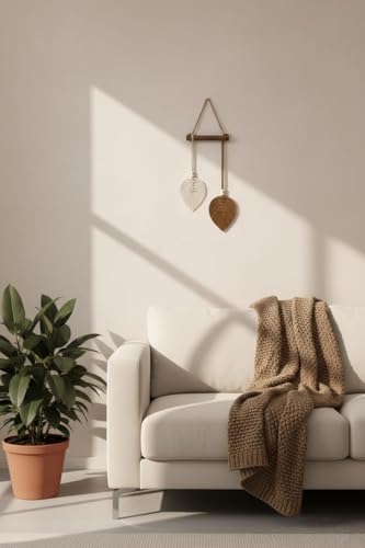 Image of AdFashionble Boho Macrame Wall Hanging Leaf Decor for Home, Living Room & Bedroom | Cotton Thread Art with Wooden Rod | Minimalist Handmade Wall Decoration | Aesthetic Nordic Wall Art for Home, Office & Gift Purpose (BROWN & OFFWHITE)