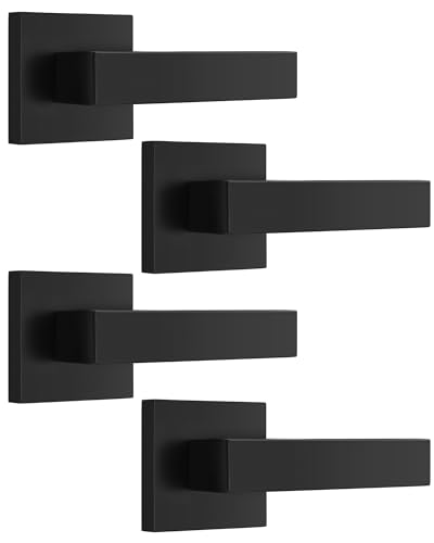Probrico 4Pack Door Lever Dummy Lever Door Handle for Closets French Door Square Dummy Door Lever Non-Turning Single Side Pull with Black Finish Easy Installation Pull Only Lever Set