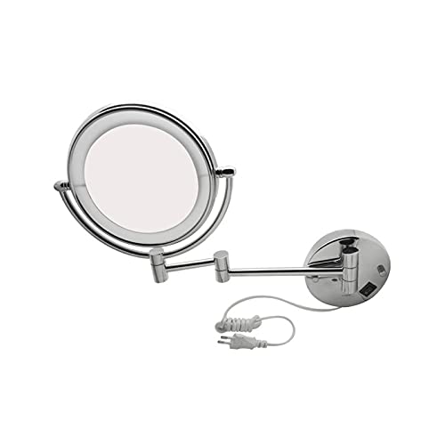 Viking LED (Light) Shaving & Makeup Mirror Round with 200mm (8”), Polished CP Double Sided 1x, 5X Magnifying Bathroom Mirror,Extended Arm 360 Rotation Shaving Light up Mirror