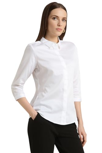 Image of Van Heusen Women's Regular Fit Solid 3 /4 Sleeve Cotton Rich Formal Shirt