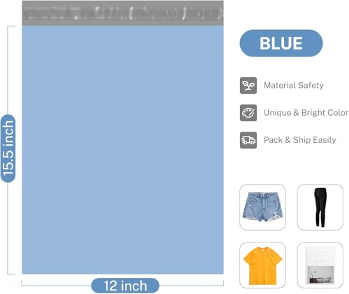Image of Metronic Poly Mailers 90000 Pack 12 x 15.5, Strong Adhesive Shipping Envelopes for Clothing, Waterproof Shipping Bags for Businesses, Flexible Mailers Poly Bags, Packages Bags Bulk, Light Blue