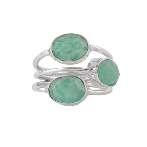 Amazonite Solid 925 Sterling Silver Handmade 3 Stone Ring