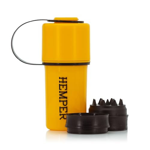 Image of Hemper Keeper 3‑in‑1 Herb Grinder with Dual Storage Container - Smell‑Proof, Airtight & Water‑Resistant - Built‑In Removable Grinder, Dual Compartments for Flower & Ground - (Yellow & Black)
