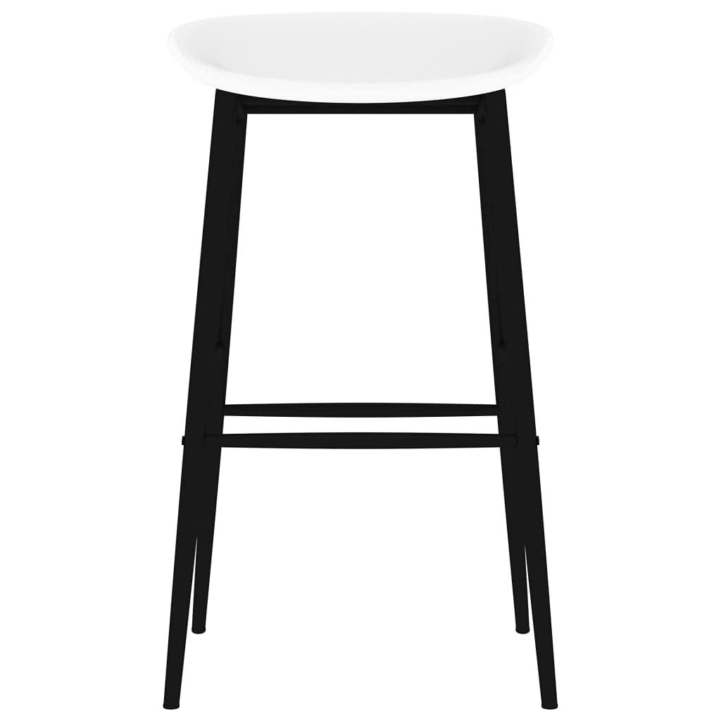 Juego de 7 piezas de bar en blanco y negro con mesa de tablero de fibra de densidad media y patas de metal y taburete de bar con respaldo para instalaciones modernas