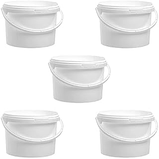 Invopak 5 x 3 Litre Food Grade Plastic Buckets with Lid and Handle - White, Airtight, Recyclable & BPA Free