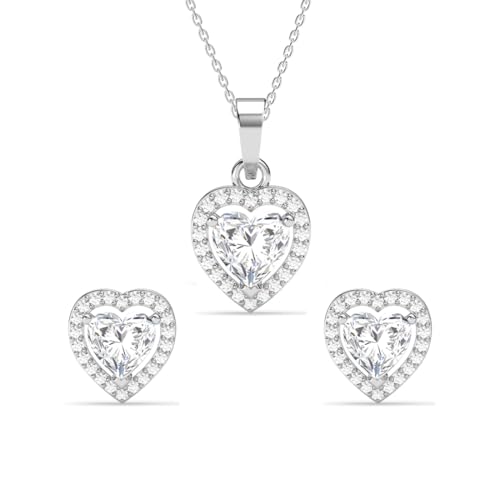 Image of Clara 925 Sterling Silver Zilvia Heart Solitaire Pendant Earrings Chain Ring Bracelet Jewellery Set | Platinum Plated, Swiss Zirconia |Gift for Women and Girls