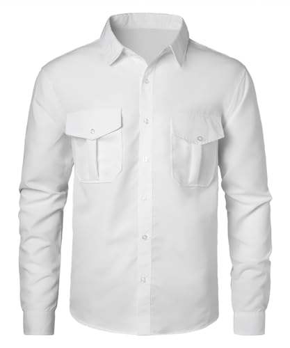 Chemise homme regular fit en lin à manches longues business casual blanche avec poche