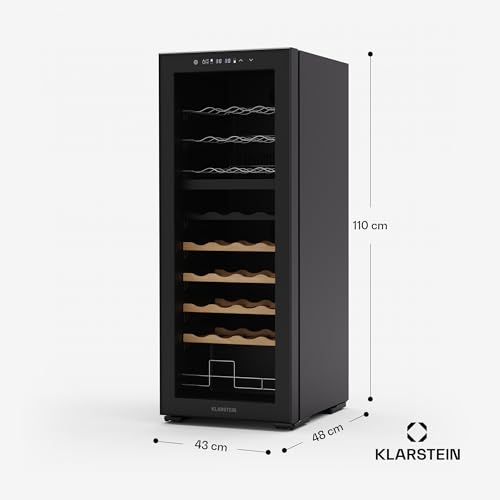 Klarstein Bovella 36 Duo+ Weinkühlschrank – 36 Flaschen, 2 Zonen, 5–18°C, Touch-Bedienung, LED-Beleuchtung, UV-Schutz, freistehend, Weinklimaschrank