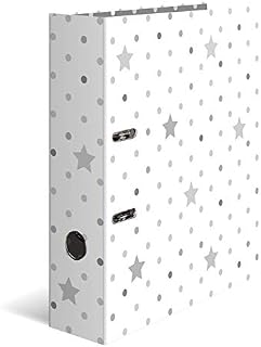 HERMA Lever Arch File Stars with Grey with White Stars Motif, A4, 70 mm Spine, with Inner Print, 1 Folder