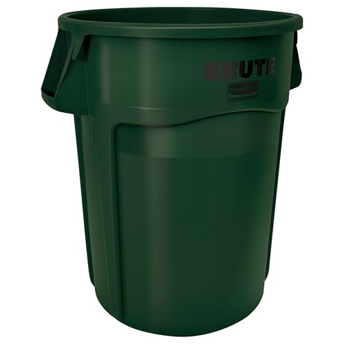 Rubbermaid Commercial Products BRUTE Heavy-Duty Round Garbage Can with Venting Channels, 44 Gallon, Green, Waste Container for Landscapers/Construction Sites/Restaurants/Offices/Warehouses/Home