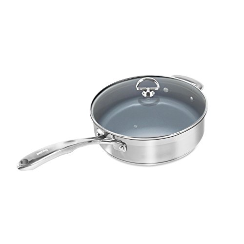 Chantal Induction 21 Steel 3 quart NonStick Saute Pan with Tempered Glass Lid, Ceramic Non Stick, Brushed Stainless Steel
