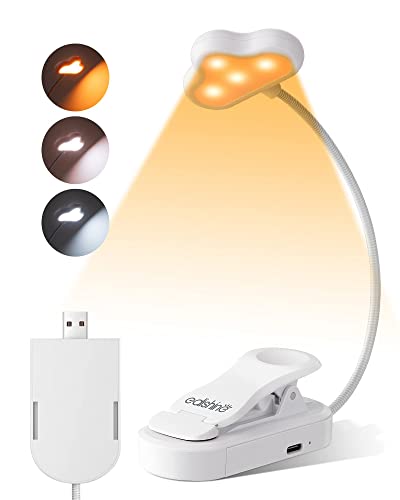 EDISHINE Book Light for Reading in Bed, USB Rechargeable LED Lamp, Clip-on Bookmark, 3 Color Modes & Stepless Dimmable, Eye Care for Readers, Kids, Bookworms, Travel (White) EDISHINE Book Light for Reading in Bed, USB Rechargeable LED Lamp, Clip-on Bookmark, 3 Color Modes & Stepless Dimmable, Eye Care for Readers, Kids, Bookworms, Travel (White)
