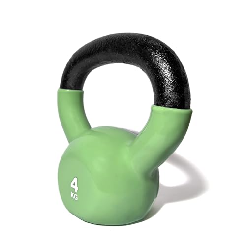 Image of Vinyl Coated Kettlebell 2 KG | Cast Iron Core Weight for Home Gym | Strength Training, Weight Lifting, Full Body Workout, Cardio Conditioning & Fitness Equipment (Green, 4 KG)