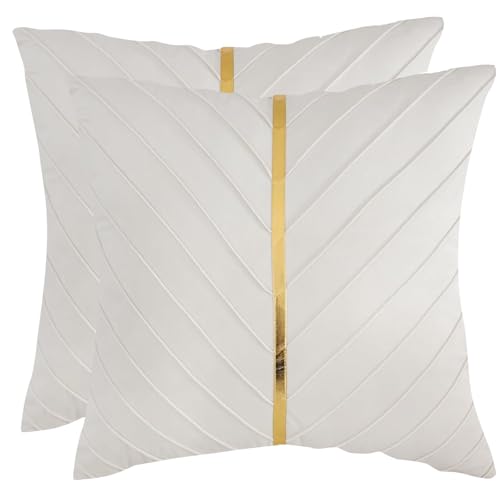 Image of Velvet Throw Pillow Covers 24x24 inch Pack of 2 Gold Decor Beige