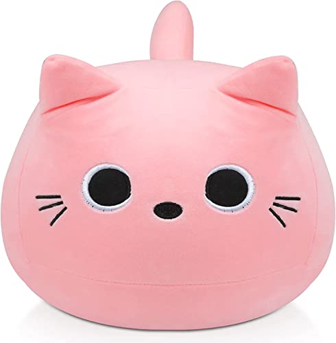 Image of 3D Pink Cat Plush Pillow, Plush Toy Pink Cat, Creative Cat Shape Pillow, Soft Cute Plushies Lumbar Cushion Decoration for Girlfriend Valentines Gift and Children Birthday Gift