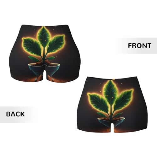 A Glowing Plant Cartoon Pattern Sports Shorts, high Elastic Slim Fitness Pants, Suitable for Yoga/Leisure/Daily wear3