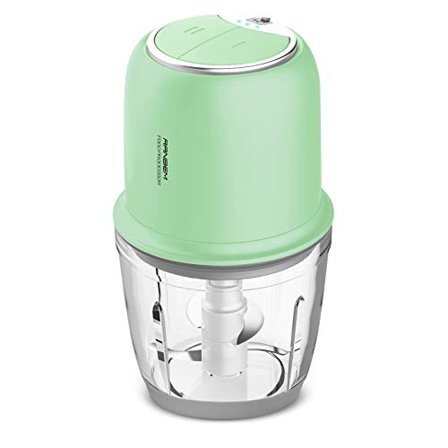 Small Food Processor, Cordless Chopper - 2.5Cup Mini Electric Food Chopper with Glass Bowl for Vegetables, Onion, Garlic, Salsa, Meat, Baby Food, Puree 2 Speed Green