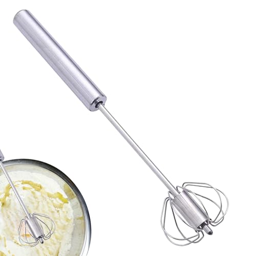 Batidora de mano para huevos - Batidora giratoria semiautomática, de cocina manual | Batidor antiadherente de mango largo, herramienta para mezclar huevos, batidor inoxidable para crema batid