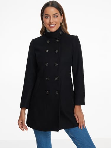 Allegra K Winter Trench Coats for Women's Casual Stand Collar Pea Double Breasted Overcoat4