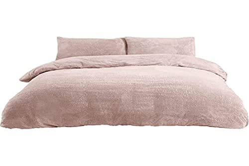 Sleepdown Teddy Fleece Duvet Cover Quilt Bedding Set with Pillow Cases Thermal Warm Cosy Super Soft - Double - Blush Pink