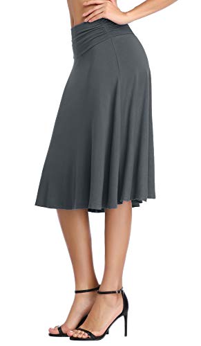 Image of Urban CoCo Women's Ruched High Waist Knee Length Jersey A-Line Stretchy Flared Casual Skirt
