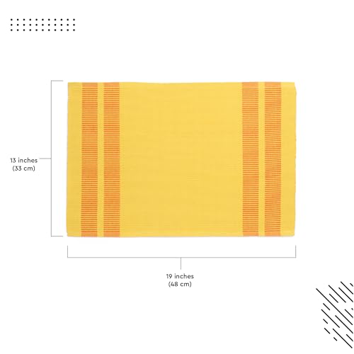 Image of Encasa XO Dining Table Mats Set of 6, Ribbed Cotton Table Mat 46x32 cm | Handmade Heat Resistance Table Placemats, Non Slip, Washable & Durable Place Mat for Centre Table, Living Room Ladder Lemon