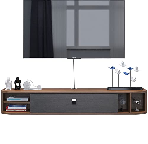 Pmnianhua Meuble TV Mural,Étagères TV Mural, Montage Mural sous Le Support de Télévision Meuble d'Étagère de Divertissement pour Console de Télévision Flottante pour Salon Chambre (140cm, Dark Brown)