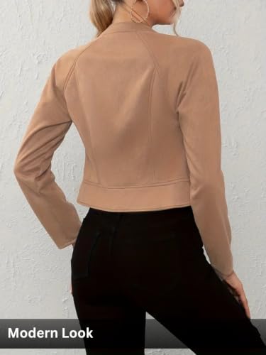 Image of Leriya Fashion Slim Fit Zip-Up Women Summer Jacket | Long Sleeve Stand Collar | Casual Biker Style Crop Top Summer Collection for Women | Lightweight Zipper Short Jacket for Office & Everyday Wear