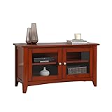 Alaterre Furniture Shaker Cottage 36-Inch TV Stand Cabinet – Glass Door Media Console with Adjustable Shelves, Beadboard Accent, and Storage Organizer for Living Room, Bedroom, or Office (Cherry)