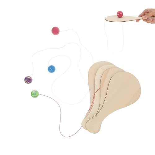 BESTonZON 6 Piezas Raqueta Madera Palanquilla Blanca Tablero Dibujo para Niños Pequeños Pelota Pádel con Cuerda Pelotas Saltarinas para Niños Playa Cubierta Madera Niño Pequeño