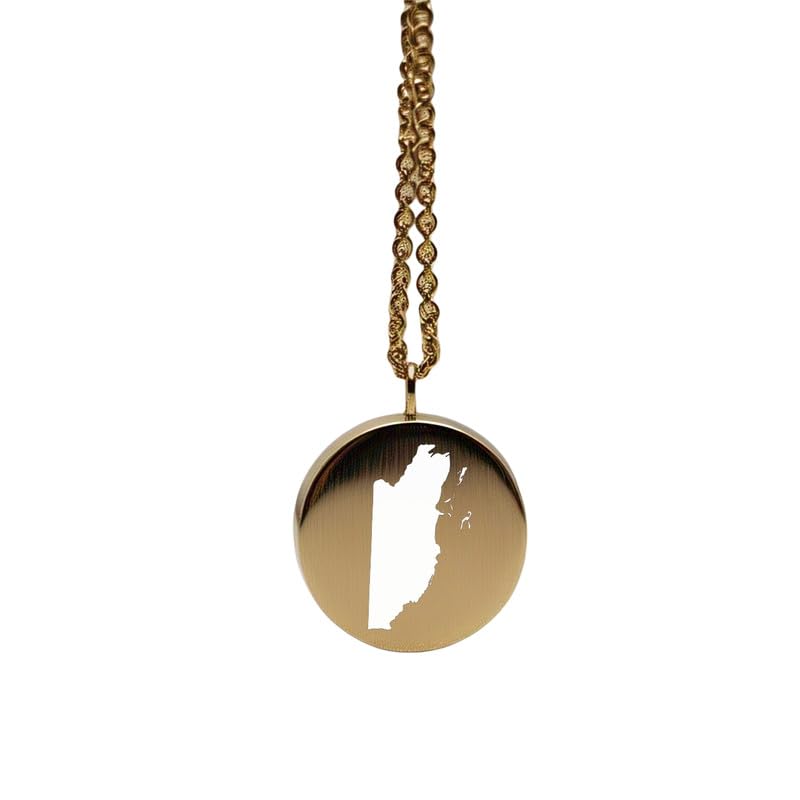 Pendentif carte du Belize en argent sterling plaqué or 14 carats, forme ronde de 24 mm et épaisseur de 1,5 mm, breloque Terre, bijou de voyage délicat | Médaillon gravé Aventure | LKB_MAP_288