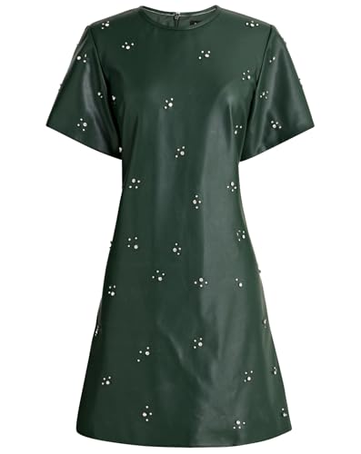 LifeShe Rhinestone Faux Leather Dress for Women Casual Short Sleeve Crew Neck Elegant A-line Mini PU Dresses4
