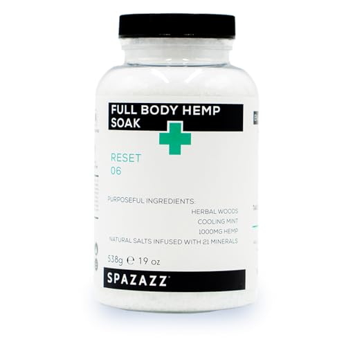 Spazazz Full Body Hemp Soak - 1000mg Hemp - Spa Hot Tub & Bath Aromatherapy Bath Salt Crystals - 538g/19oz (Reset 06)