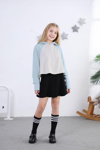 Cromoncent Girls UPF 50+ Sun Protection Raglan Long Sleeve Zip Up Hoodie Jacket with Thumbholes, 4-14 Years3