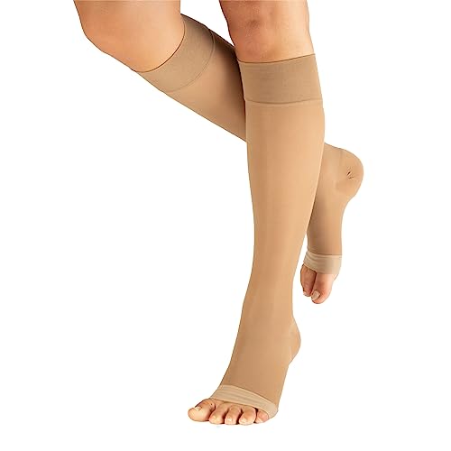 CALZITALY PACK 1/2 Gambaletti Elastici Compressione Graduata Forte a Punta Aperta, 140 DEN, 18-22 mm/Hg | Made in Italy (Beige, L/XL)