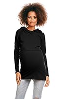 Selente Mummy Love 1473 Damen Kapuzenpullover/Langarmshirt zum Stillen und als Umstandsmode (Made in EU), Langarmshirt mit Kapuze Schwarz, Gr. XXL