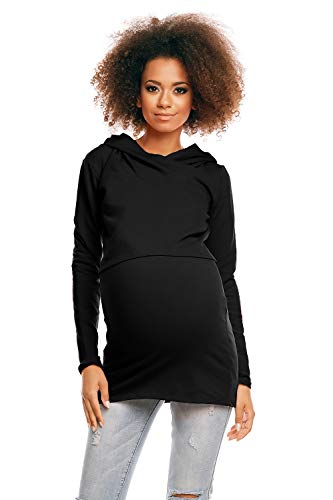 Selente Mummy Love 1473 Damen Kapuzenpullover/Langarmshirt zum Stillen und als Umstandsmode (Made in EU), Langarmshirt mit Kapuze Schwarz, Gr. XXL