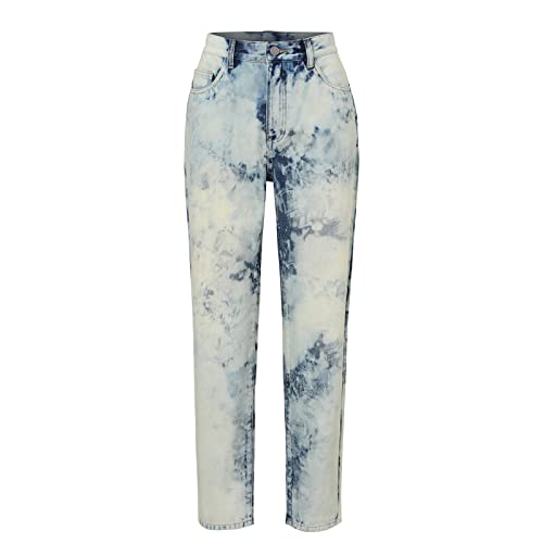Women's Tie Dye Mid-Rise Straight Leg Jeans Classic Slim Fit Bootcut Denim with Pockets
