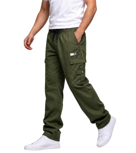 Image of DEELMO Cargo Pant for Men | Cotton Cargo's Pant | Men's Cotton Cargo Trousers | Elastic Drawstring Waist Straight Fit | Comfortable Breathable Cargos for Casual to (Available in Pluse Size)