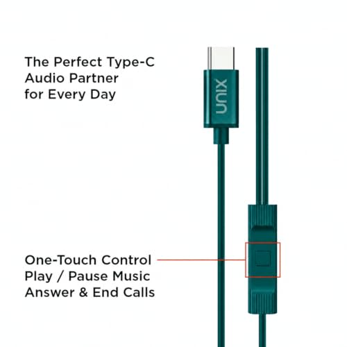 Image of Unix JAMZ Type-C Earphones with 10mm Dynamic Driver, Super Bass Boosted Sound, in-Ear Headphones with Mic, 1.2m Cable, Noise Isolation Earbuds for Android Phones, Tablets & Type-C Devices - Green